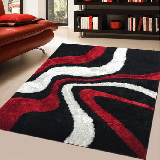 Aria Black White & Red Soft Pile Shaggy Area Rug