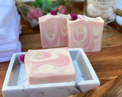 Cherry Bomb Cold Process Soap with Flower embed