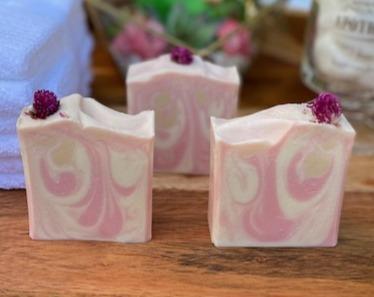 Cherry Bomb Cold Process Soap with Flower embed