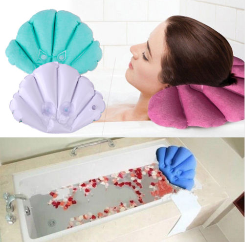 Inflatable bath pillow with suction cup