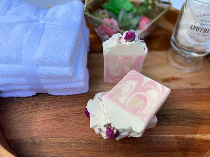 Cherry Bomb Cold Process Soap with Flower embed