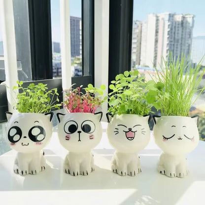 Mini Cat Cartoon Cute Potted Plant Desktop Cat Plant Pot DIY Desk Decorate Science Education School Gifts Ceramic Flowerpot