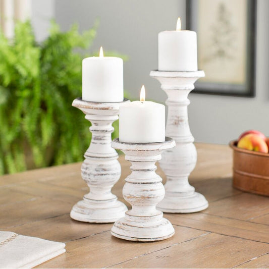 Retro White Wooden Candle Holder for Home Decor