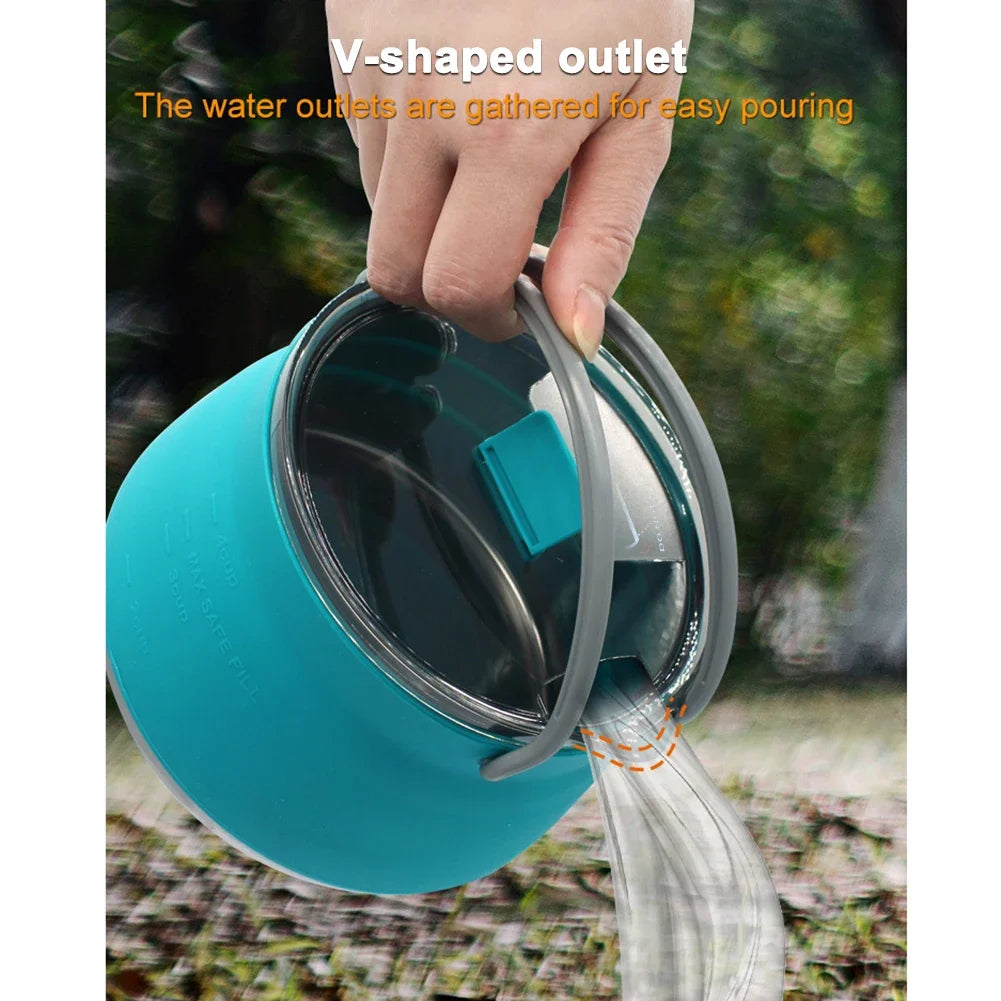 Foldable Cooking Pots Portable Camping Kettle Collapsible Cooker Pot Heat Resistant Teapot with Handle for Hiking Cookware