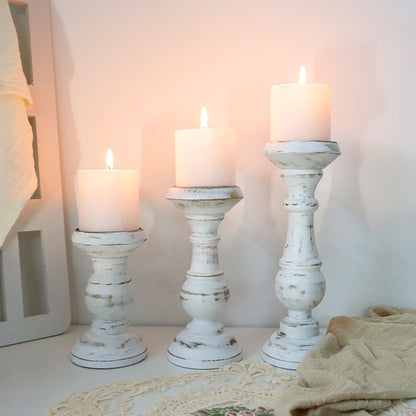 Retro White Wooden Candle Holder for Home Decor