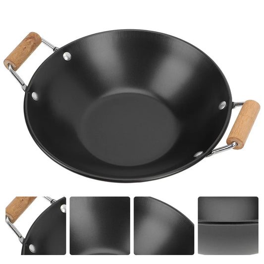 Stainless Steel Griddle Kitchen Food Wok Hot Pot Cookware Double Handle Metal Daily Use Wear Resistant Fry