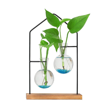 European Style Metal Hydroponic Plant Flower Decor Creative New Vase Glass Transparent Living Room Home Vase Tabletop Decoration