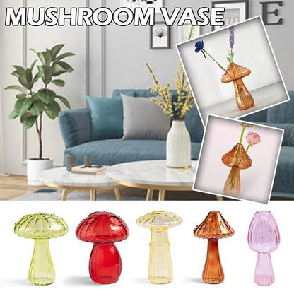 Mushroom Glass Vase Creative Plant Hydroponic Vase Home Art Transparent Aromatherapy Bottle Small Vase Table Flower Decoration