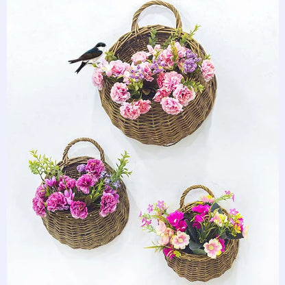 Hand Made Wicker Rattan Flower Planter Wall Hanging Wicker Rattam Basket Garden Vine Pot Plants Holder Garden Pots Wall Planter