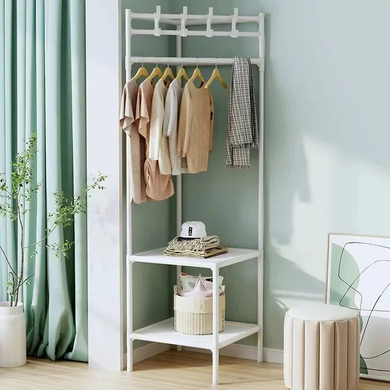 Floor Corner Rack Clothes Rack Jackets Coat Rack Children Room Shelves Shoes Storage Shelves with Hanger Home Furniture Supplies