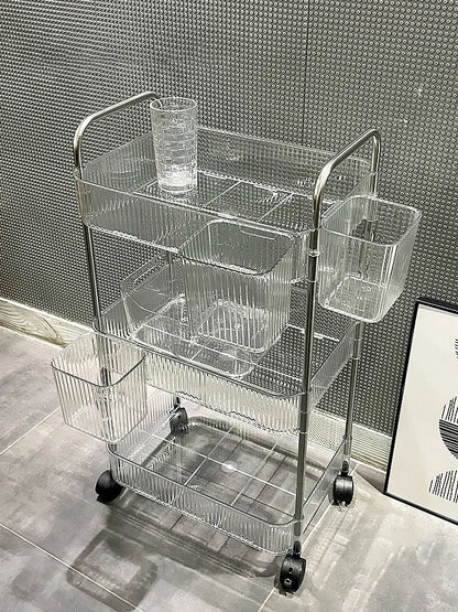 Transparent Storage Rack Trolley Cosmetics Kitchen Bathroom Bedroom Multi Storey Snacks Storage Rack with Wheels Organizer Home