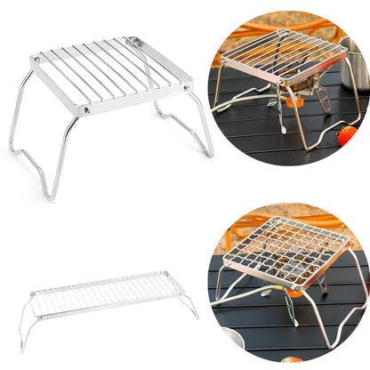 Mini BBQ Grill Stand Outdoor Camping Stainless Steel Burner Bracket Folding Campfire Grill Grate Outdoor Cookware BBQ Rack