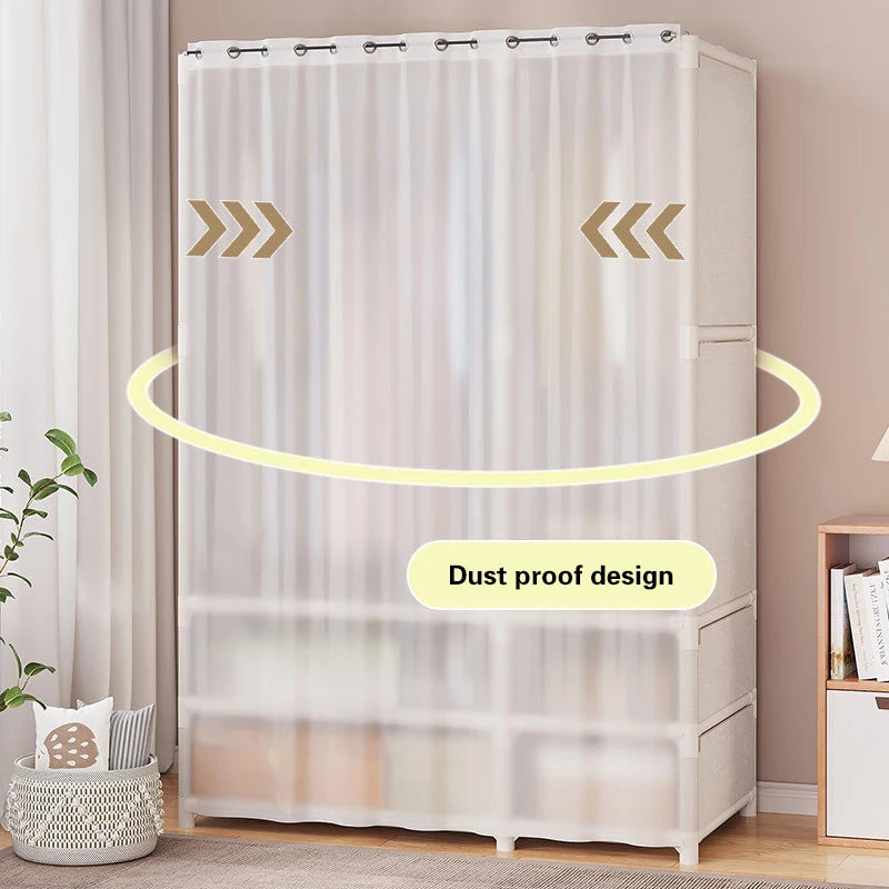 Nordic Dustproof Wardrobe Multi-Layer Household Bedroom with Drawer Clothing Quilt Bag Storage Cabinet Debris Organizer Shelves