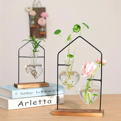 European Style Metal Hydroponic Plant Flower Decor Creative New Vase Glass Transparent Living Room Home Vase Tabletop Decoration