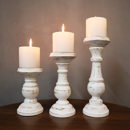 Retro White Wooden Candle Holder for Home Decor