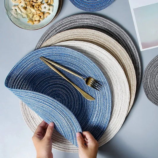 Round Table Mat Woven Ramie Placemats Anti Slip Dining Table Mats Non-Slip Tableware Bowl Pads Kitchen Drink Cup Coasters 6pcs