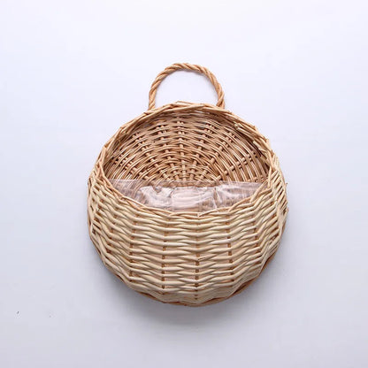 Hand Made Wicker Rattan Flower Planter Wall Hanging Wicker Rattam Basket Garden Vine Pot Plants Holder Garden Pots Wall Planter