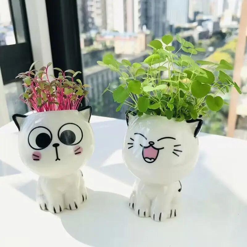 Mini Cat Cartoon Cute Potted Plant Desktop Cat Plant Pot DIY Desk Decorate Science Education School Gifts Ceramic Flowerpot