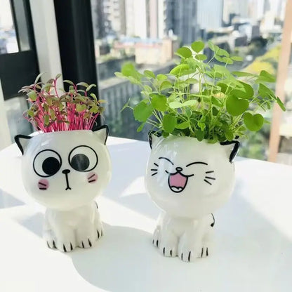 Mini Cat Cartoon Cute Potted Plant Desktop Cat Plant Pot DIY Desk Decorate Science Education School Gifts Ceramic Flowerpot