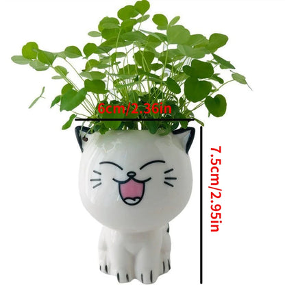 Mini Cat Cartoon Cute Potted Plant Desktop Cat Plant Pot DIY Desk Decorate Science Education School Gifts Ceramic Flowerpot