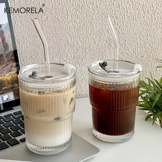 Transparent Glasses With Lid and Straw Ice Coffee Mug Tea Cup Juice Glass Milk Water Cup Drinkware 450ml