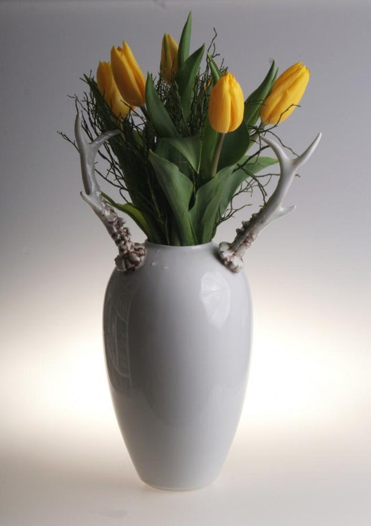 Retro Style Porcelain Flower Vase with Deer Horns