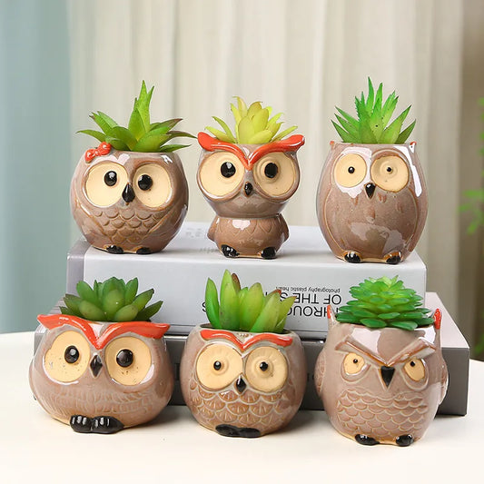 Owl Ceramic Flower Pot Garden Office Decoration Succulent Mini Owl Flowerpot Cute Animal Flowerpot Cactus Plants Planters