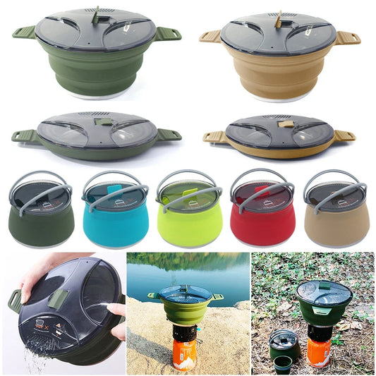 Foldable Cooking Pots Portable Camping Kettle Collapsible Cooker Pot Heat Resistant Teapot with Handle for Hiking Cookware