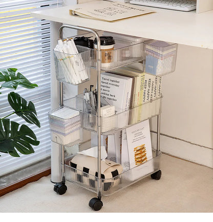 Transparent Storage Rack Trolley Cosmetics Kitchen Bathroom Bedroom Multi Storey Snacks Storage Rack with Wheels Organizer Home