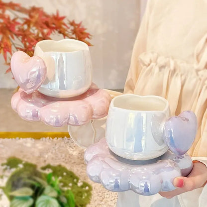 Ceramic Love Coffee Cup Exquisite Color Mug for Couples Home Latte Latte Coffee Cup Saucer with Spoon Breakfast Mug 380ml