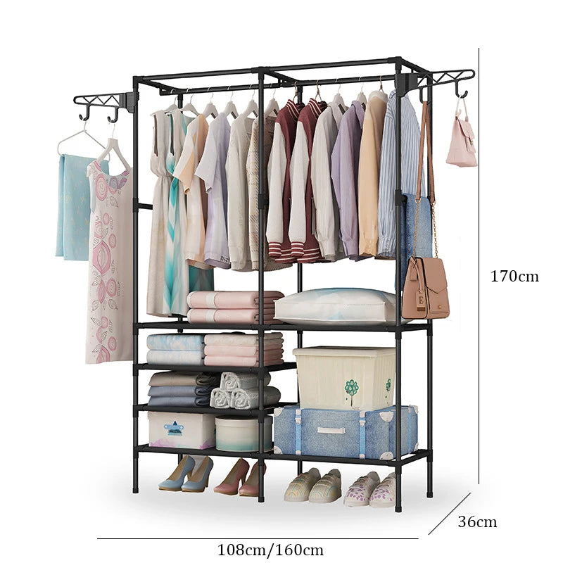 Household Simple Assembly Clothes Hanger Bedroom Coat Rack Multifunctional Organizer Storage Shelf Home Furniture