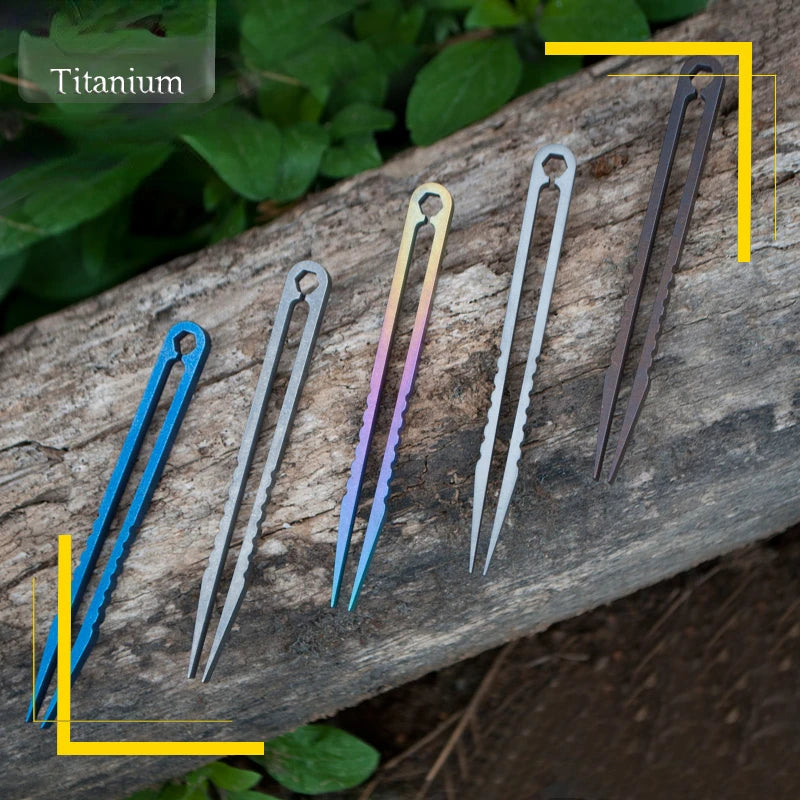 Titanium Alloy Tweezers Outdoor EDC Gadgets Flat Metal Clips TC4 Material  Outdoor Cooking Camping Cookware Picnic Accessories