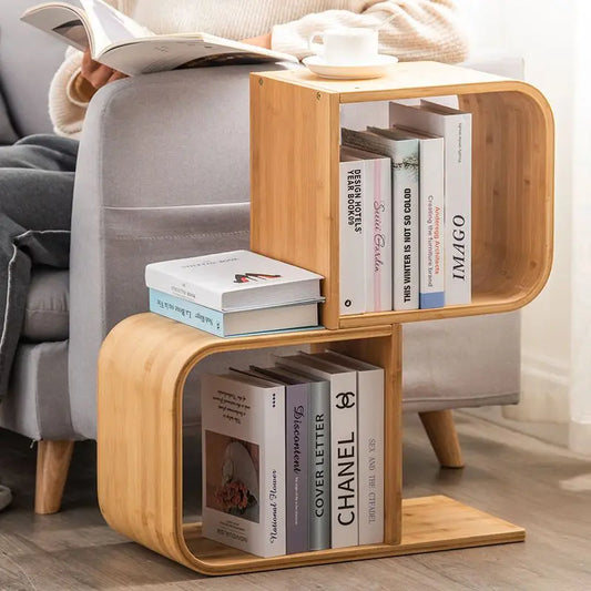 Bamboo Bookshelf Multilayer Bookcase Wooden Storage Cabinet