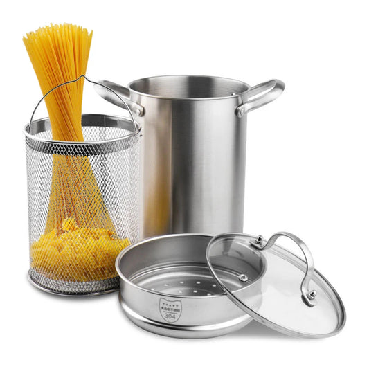 Pasta Cooker Steamer Multipots 4 L Soup Pot With Steam Grid Fry Basket for Pasta Asparagus Kitchen Cookwar 4 Pcs Stainless Steel