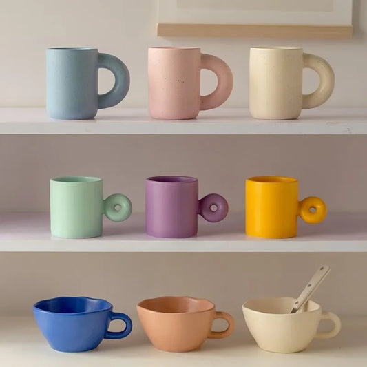 Pastel Aesthetic Mug Collection Ceramic Breakfast Bowl Office Water Pottery Cup Porcelain Coffee Mug Afternoon Tea Cups Milk Bowls