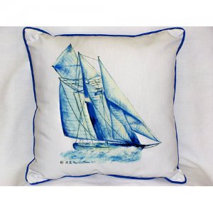 Betsy Drake ZP260 Blue Sailboat Indoor & Outdoor Throw Pillow- 20 x 24