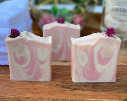 Cherry Bomb Cold Process Soap with Flower embed