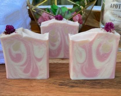 Cherry Bomb Cold Process Soap with Flower embed